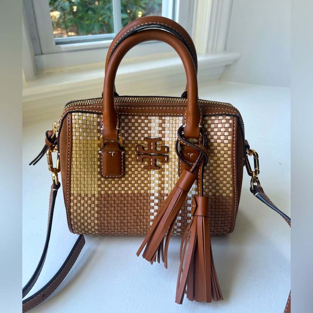 Tory Burch Thea Woven Mini Web Satchel Bag